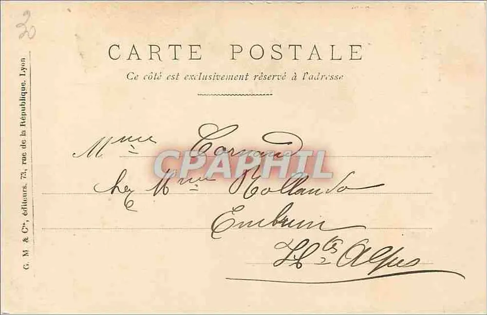 Estátua Ampère — Lyon — editor G. M. & C°, n° 321 - Verso