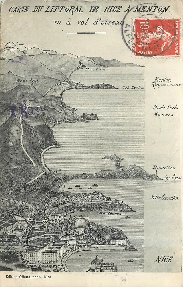 Littoral de Nice à Menton — vue aérienne — Édition Giletta, phot. Nice - Vorderseite