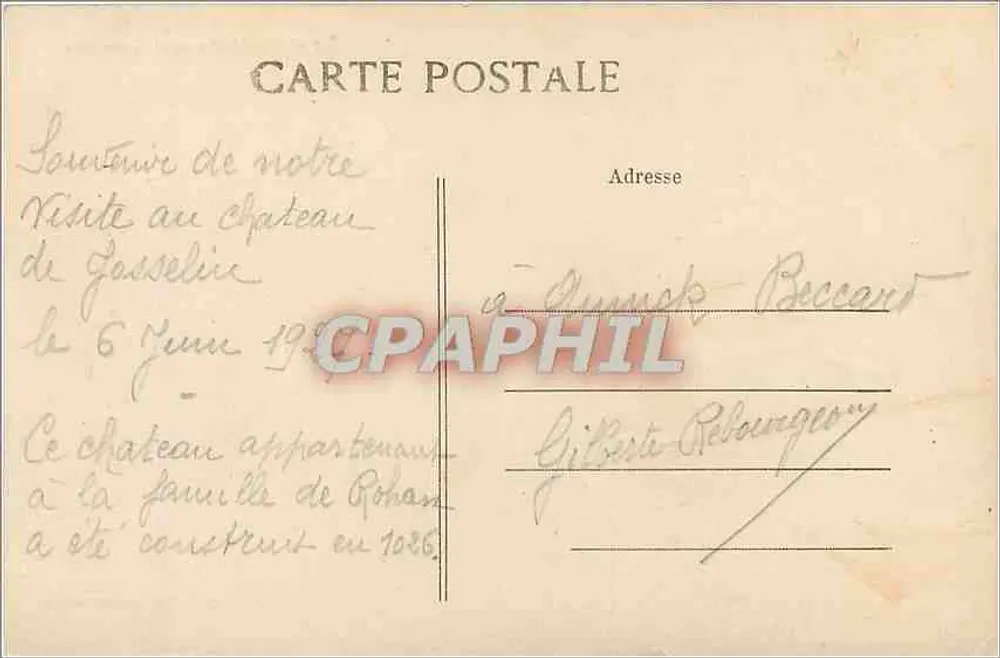 O Castelo de Josselin — Coleção Villard, Quimper — n° 4890 - Verso