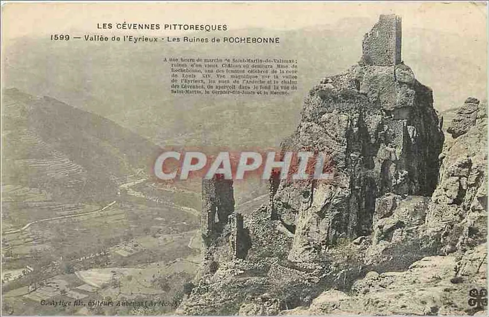 As Cévennas pitorescas — Vale do Eyrieux — Ruínas de Rochebonne — G. Artige filho, editor, Aubenas (Ardèche) - Frente
