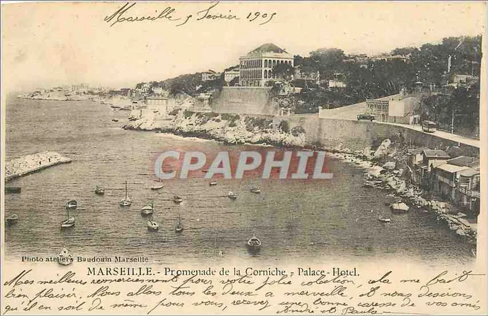 Marseille - Promenade de la Corniche - Palais d'Hotel — Photo atelier Baudouin Marseille - Recto