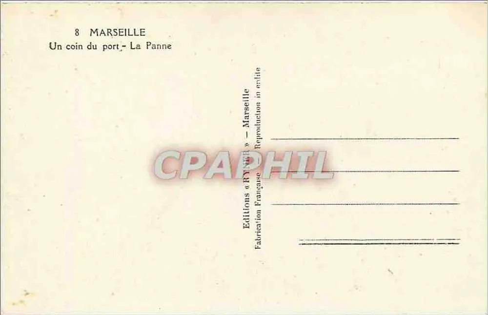 Marseille — Ein Eck des Hafens - La Panne — Editions « RYNER » - Rückseite