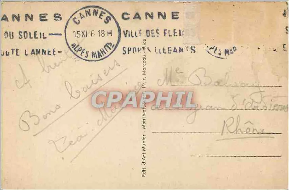 CANNES — Le Suquet and the Beach — Edit. d'ART MUNIER, n°19 - Back