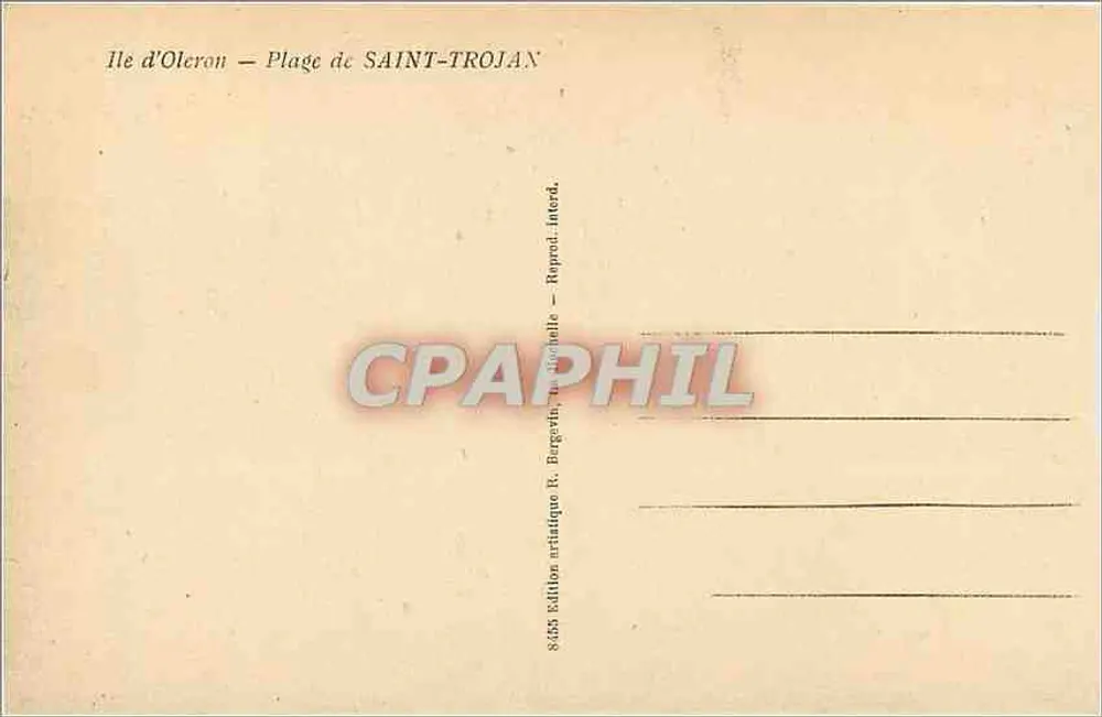 Praia de Saint-Trojan — Ilha de Oléron — Editor R. Bergevin, n°8455 - Verso