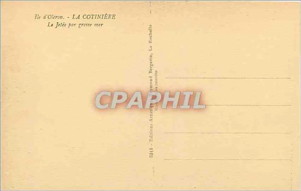 Île d'Oleron - LA COTINIÈRE — La jetée par grosse mer — Éditions Artimari Bergevin, n° 3316 - Verso