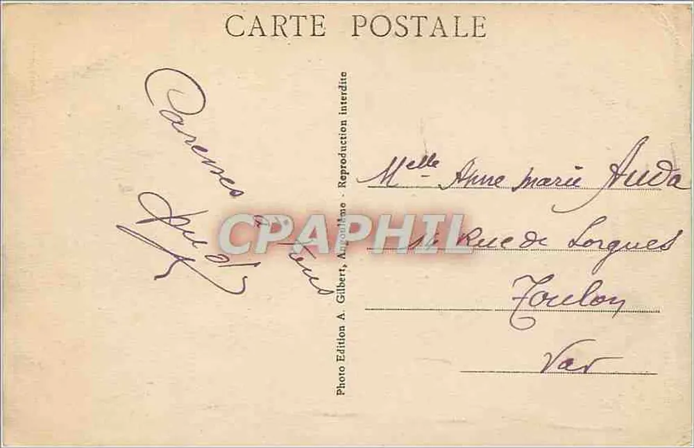 Angoulême - Hotel de Ville — A.G.A. - 531 - Editor A. Gilbert - Verso