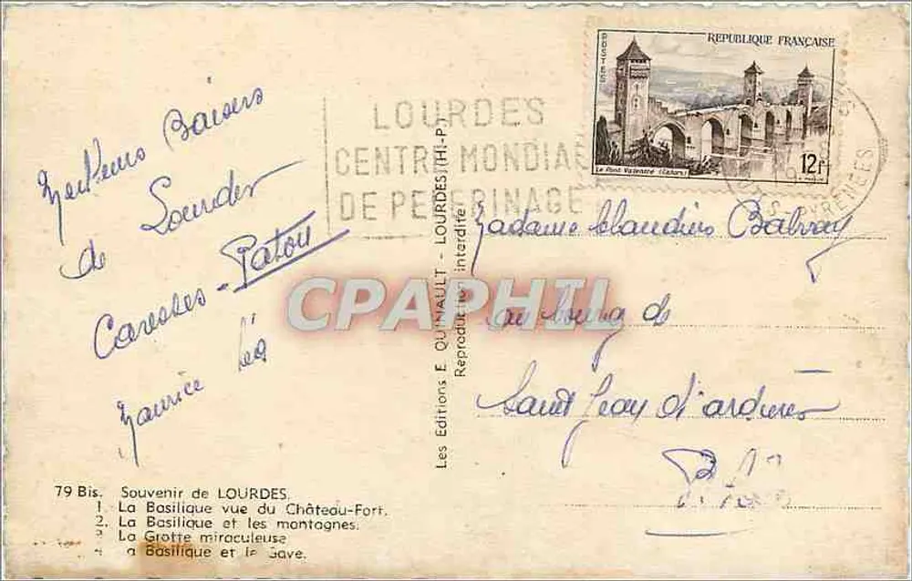 Lourdes — Erinnerung an Lourdes — Les Éditions F. Quinault - Rückseite
