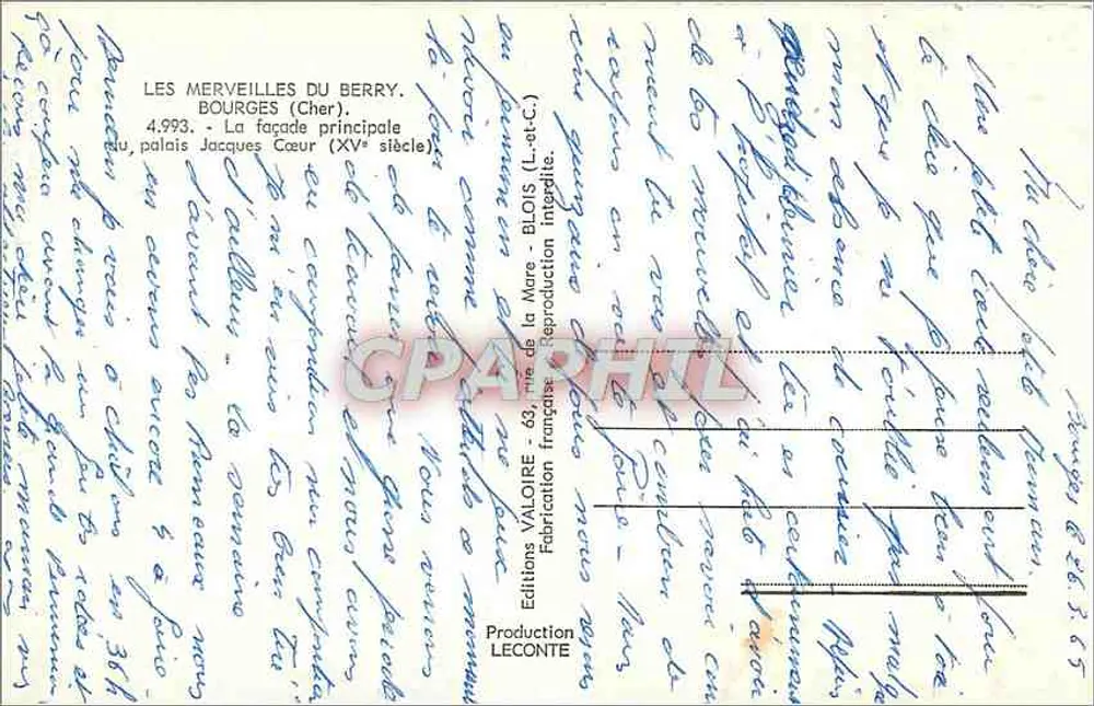 Bourges — Schloss Jacques Cœur (15. Jahrhundert) — Editions Valoire - Rückseite