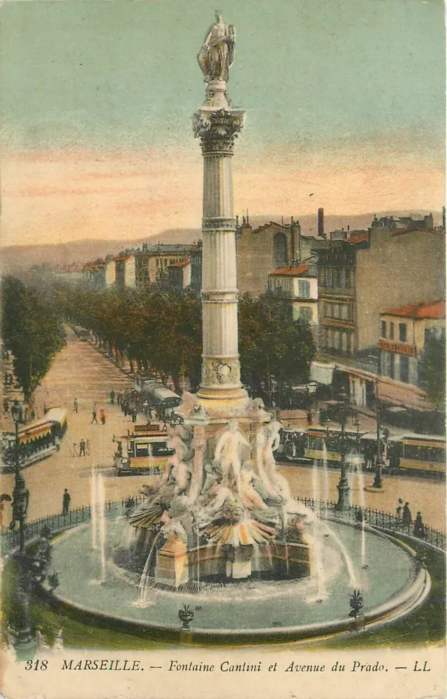Marseille — Fontäne Cantini und Avenue du Prado — LL, n° 318 - Vorderseite