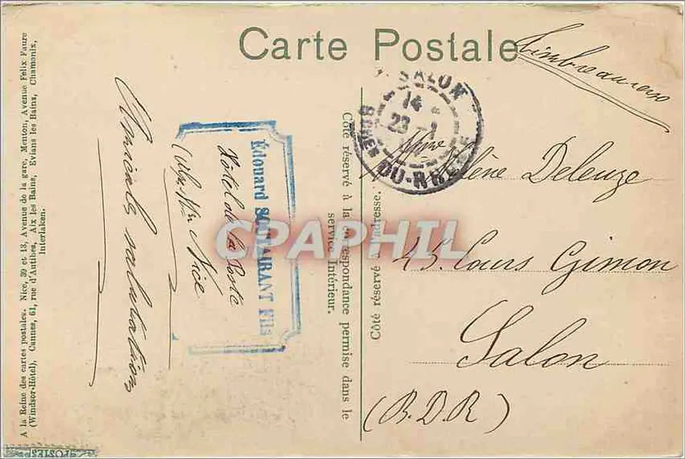 Cannes — Le cours. Vue prise du Mont Chevalier — Édouard Soulaianty, n°124 - Verso