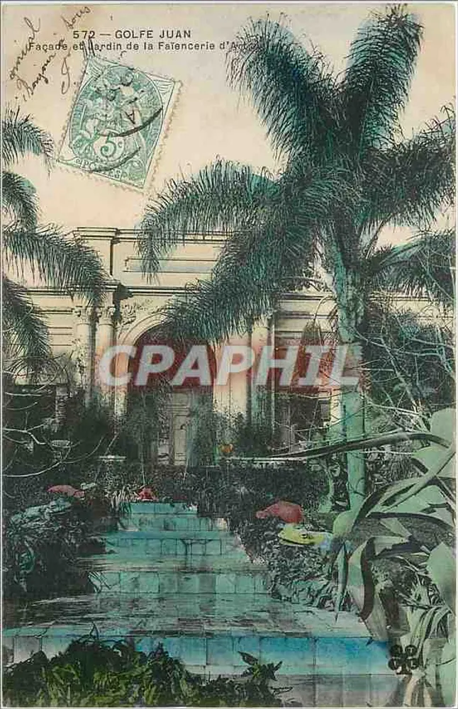Golfe Juan — Façade et jardin de la Faïencerie d'Art — éditeur Dompard, n° 572 - Recto