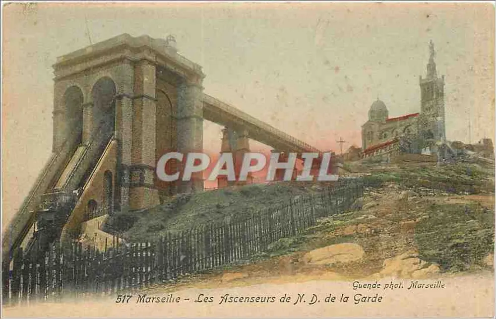 Marsella — Los Ascensores de N.D. de la Guardia — Guende fot. Marsella - Anverso