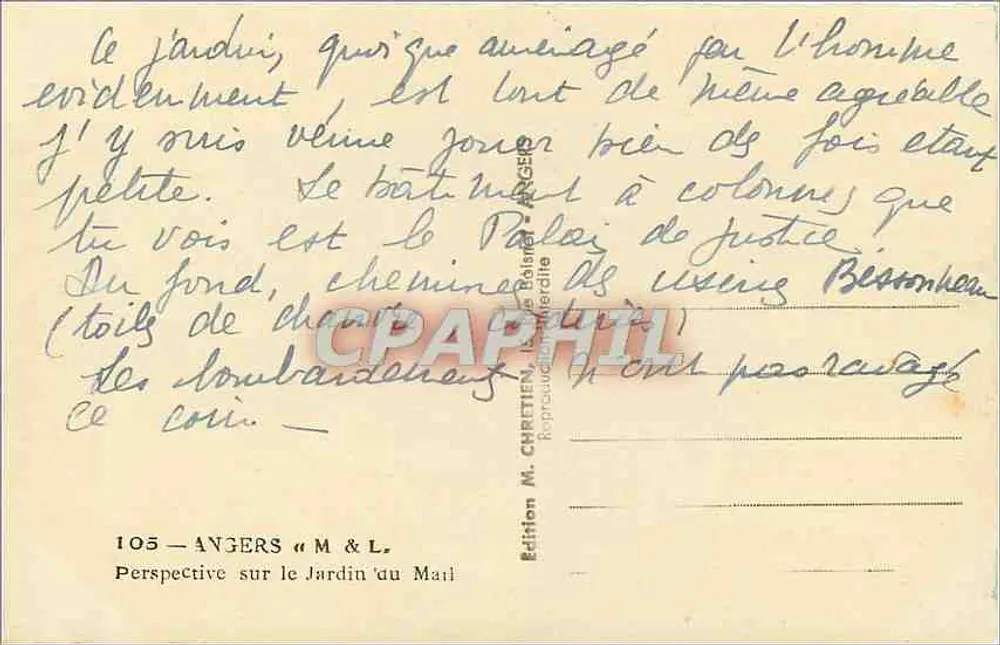 Angers — Jardim do Mail — Edição M. & L. - Verso