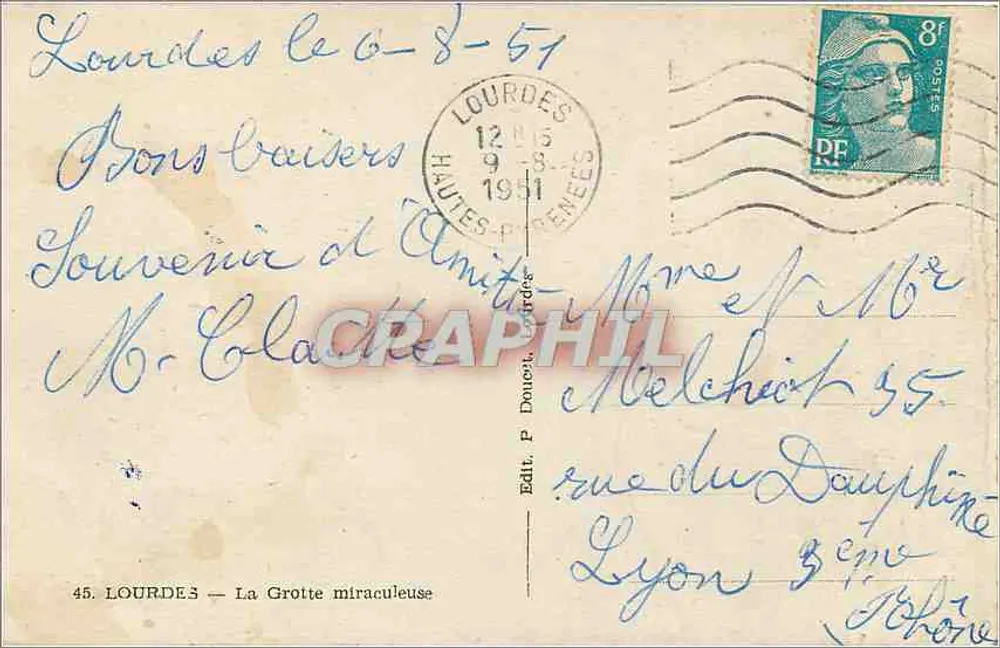 Lourdes — A Gruta Milagrosa — Edit. P. Doucet, Lourdes - Verso