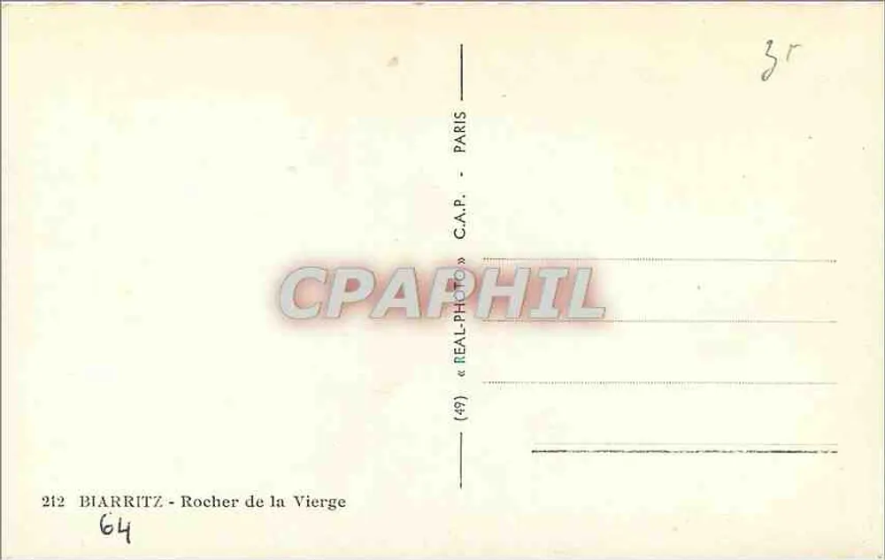 Biarritz - Rocher de la Vierge — uitgever C.A.P. n°212 - Achterkant