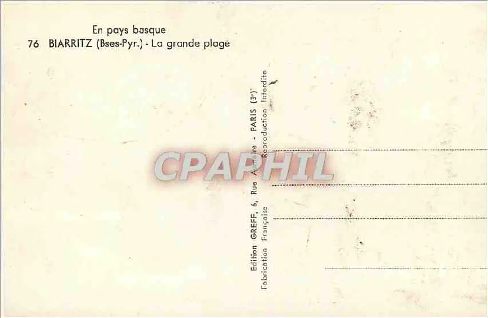 Biarritz — La grande plage — Édition Greff - Verso