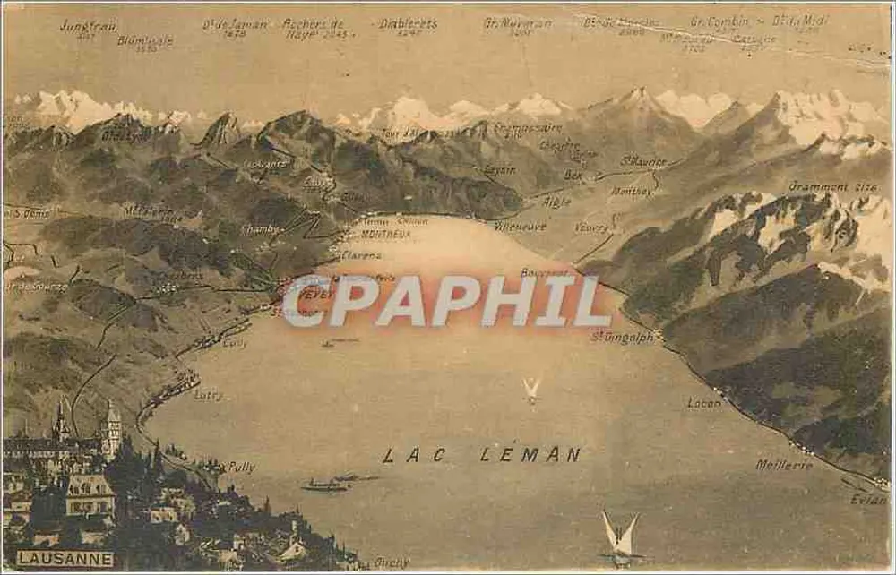 Lago Léman — vista aérea — Edições Louis Burgy, Lausana - Frente