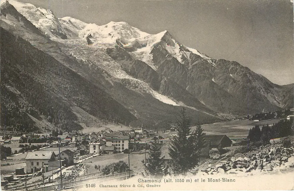 Chamonix (alt. 1050 m) e o Mont-Blanc — Charnaux frères & Co., Genebra, n° 5146 - Frente