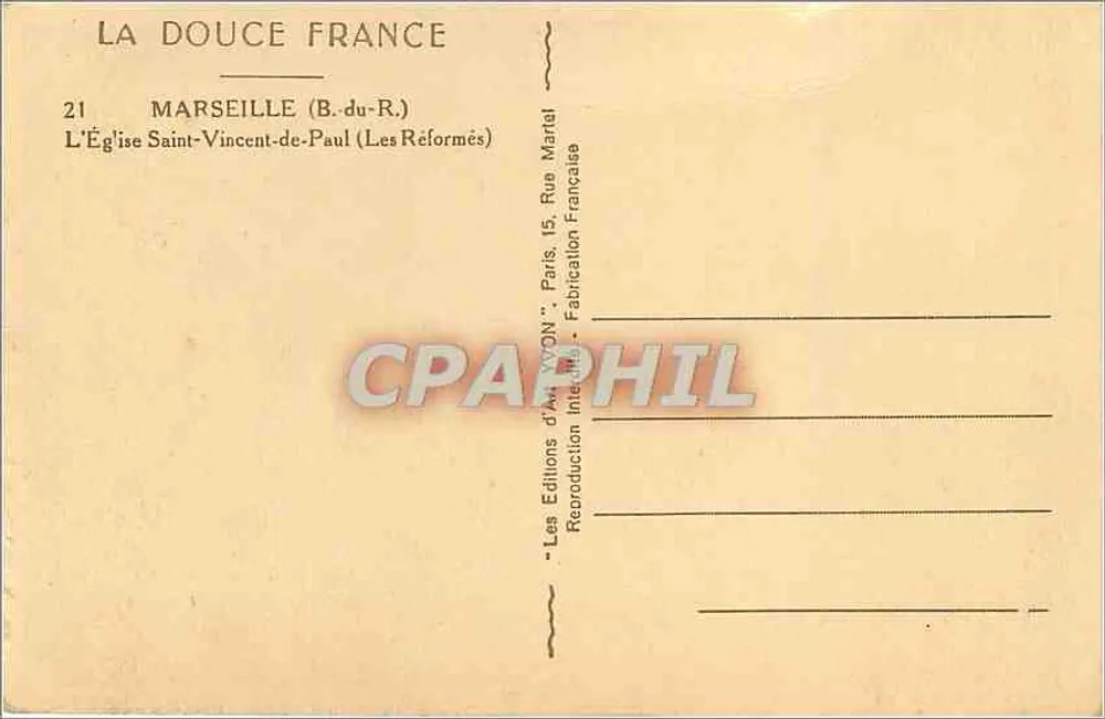 Kirche Saint-Vincent-de-Paul — Marseille (Bassin du Rond-Point) — Editions 'La Douce France' - Rückseite