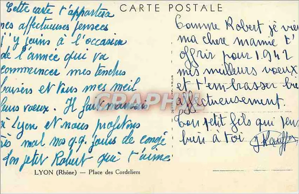 Place des Cordeliers — Lyon — vista della strada con chiesa gotica — editore anonimo - Verso