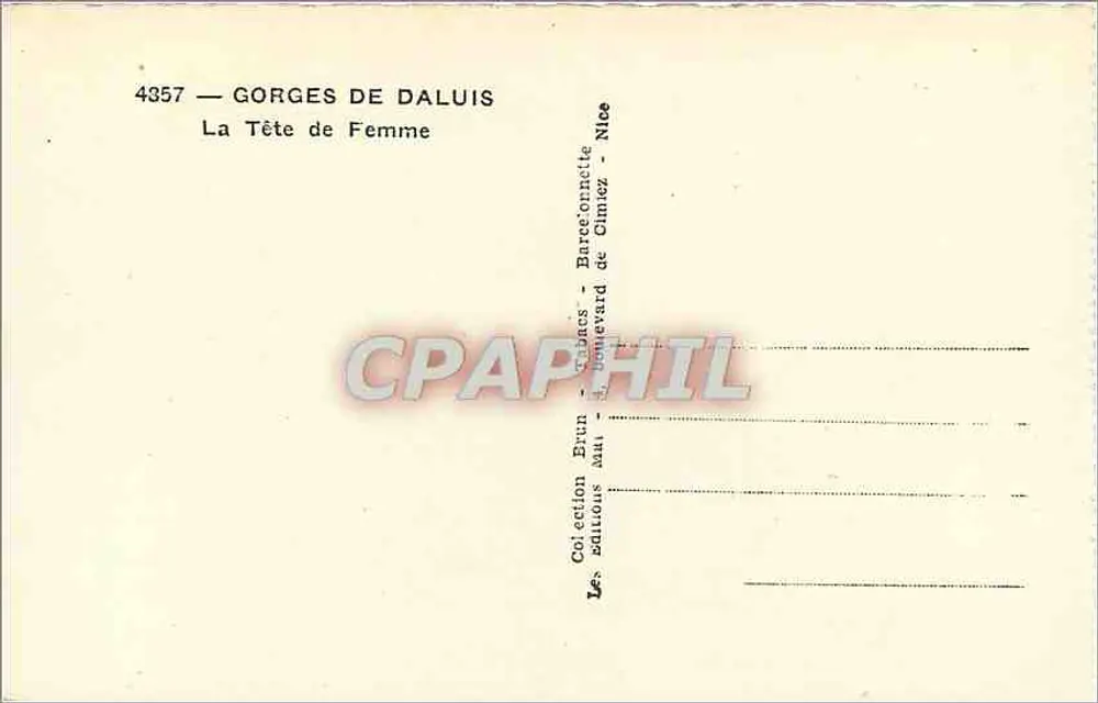 Gorges de Daluis — La Tête de Femme — Collection Brun, Barcènecle - Barcènecle de Climeiz - Verso