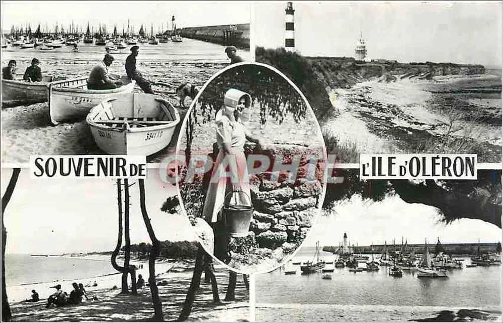 Ilha de Oléron — Lembrança da ilha com farol, porto e praia - Frente