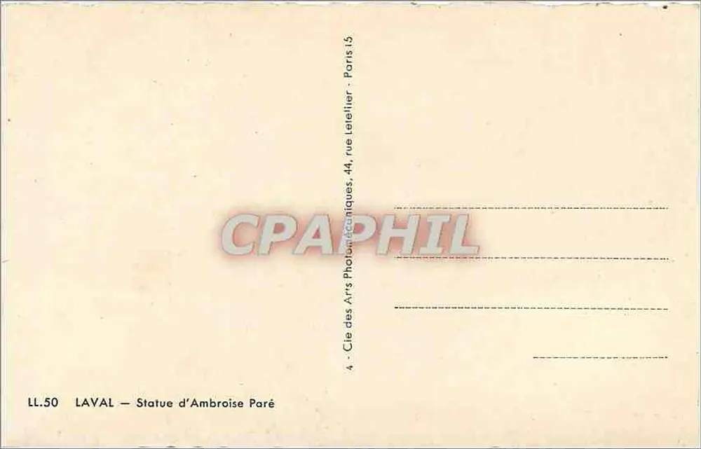 Estátua de Ambroise Paré — Paris — editor LAVAL, n° LL.50 - Verso