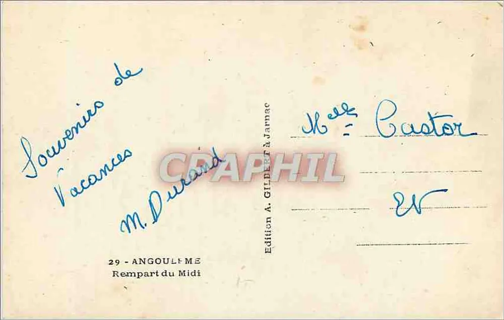 Angoulême — Rempart do Meio — Edição A. Gilber em Jarnac - Verso