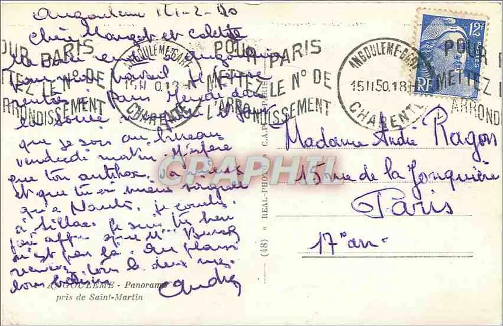 Panorama de Saint-Martin — vista sobre Angoulême — editor C.A.P. (38) - Verso