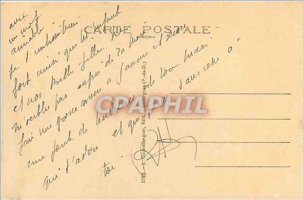 Clermont-Ferrand — Vista geral — J. Contatanges, édit. n°1108 - Verso