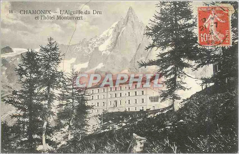 Chamonix – L'Aiguille du Dru et l'hôtel Montanvert — Éditeur non visible, n° de série 16 - Recto