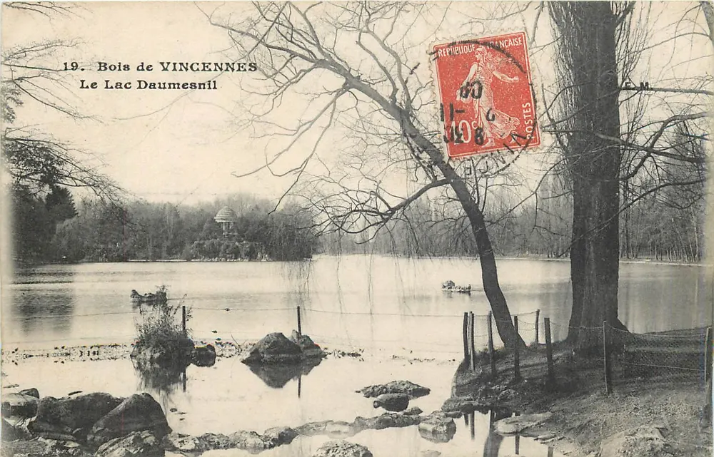 Bois de Vincennes — El Lago Daumesnil — E. Malcult, fot. edit., París - Anverso