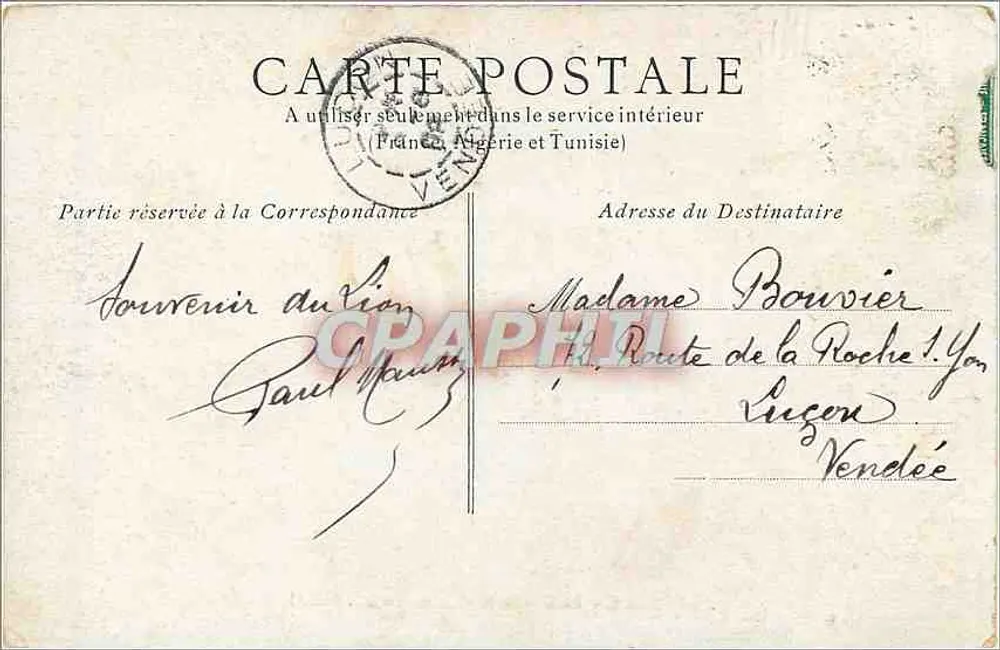 Belfort - Le Château et Lion de Bartholdi — éditeur A. Lejeune, n° de série non visible - Verso