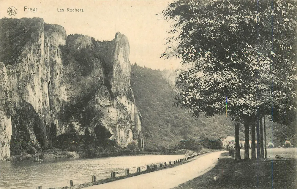 Les Rochers, Freyr — vista da vallée da Meuse — Ed. Nola, Bruxelas, Série 39 No. 34 - Frente