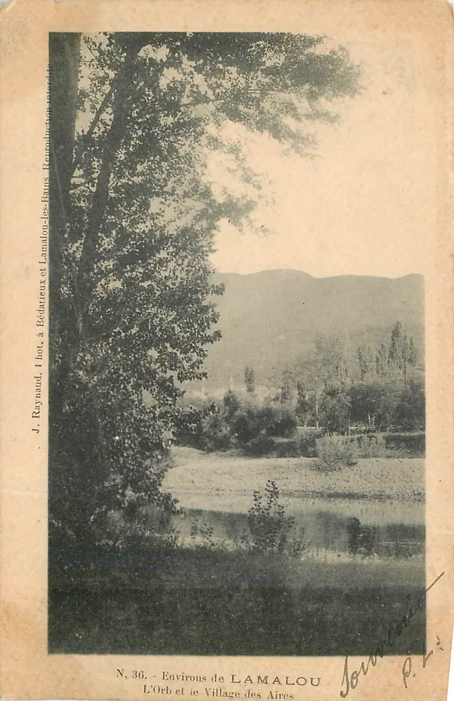 Der Orb und das Dorf Aires — Umgebung von Lamalou — J. Raynaud, Fotograf in Lamalou-les-Bains, Nr. 36 - Vorderseite