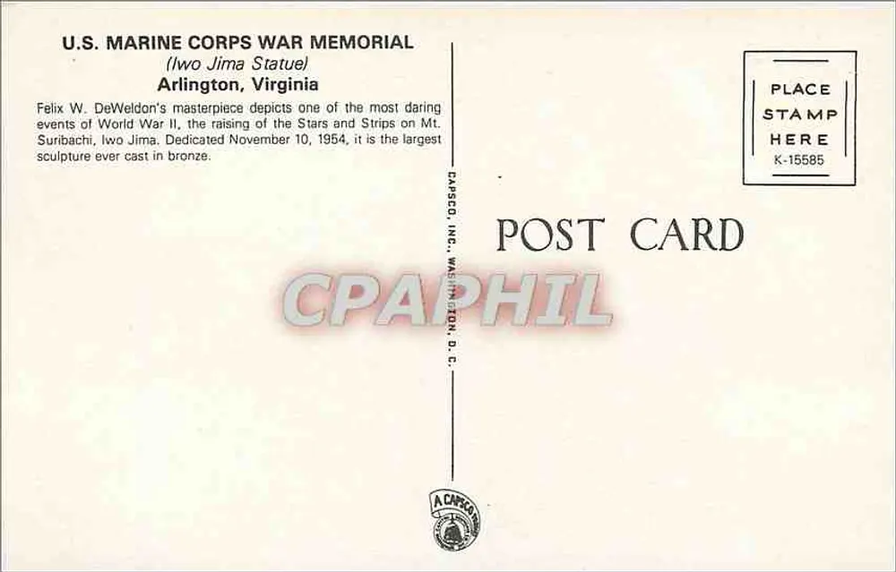ईवो जिमा के स्मारक — अर्लिंगटन, वर्जीनिया — CAPSCO, INC. K-15585 - पीछे