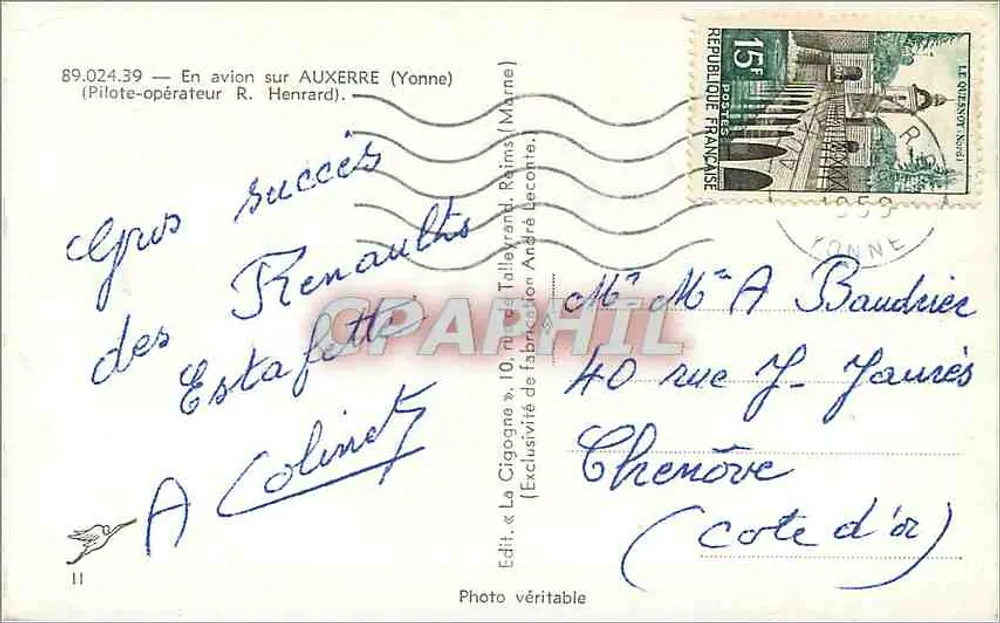 Vista aérea da cidade de Auxerre — editor La Cigogne, n° 89.024.39 - Verso