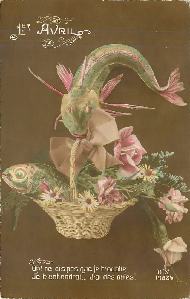 Poissons dans un panier — 1er Avril — DIX 1968/2 - Recto