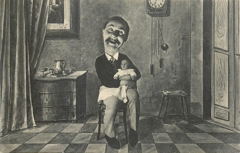 Vader die zijn kind vasthoudt — humoristische tekening — P. L. Paris - Voorkant