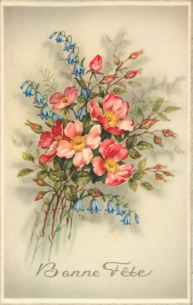 Arranjo de rosas e campanulas — Boa Festa — Brillant, n° 1469 - Frente
