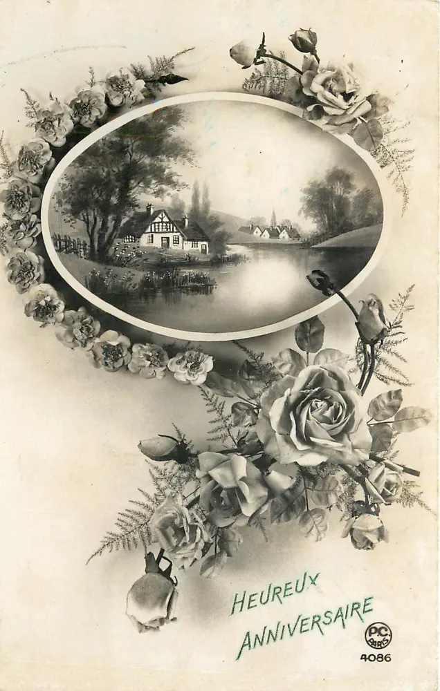 Paisagem rural — moldura floral — P-C PARIS n°4086 - Frente