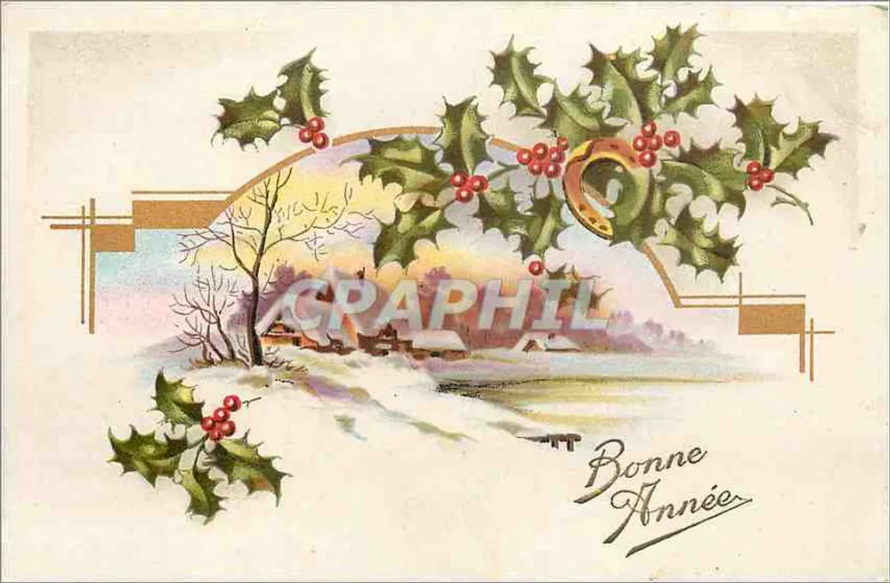 Paisagem invernal com hortência — Boa Ano — Editor C.F.A., Paris - Frente