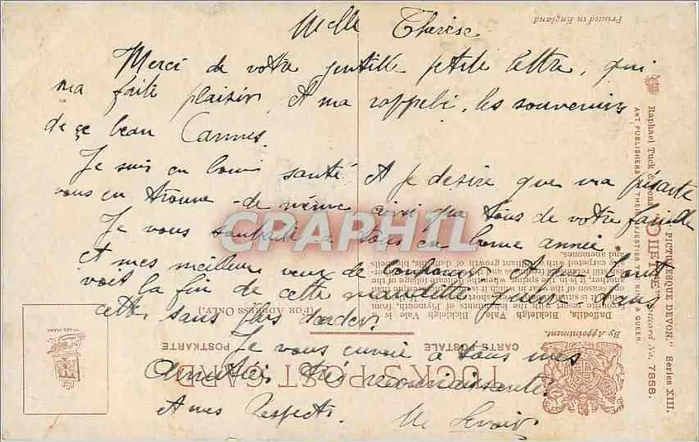 Cravos, Bickleigh Vale — Devon — editor: Richard Tuck & Co. (série XIII) - Verso