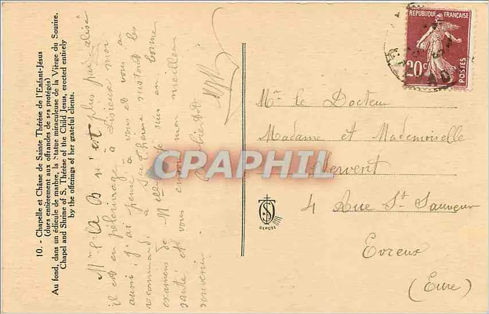 Chapelle et Châsse de Sainte Thérèse de l'Enfant-Jésus — éditeur Direct, n°10 - Verso
