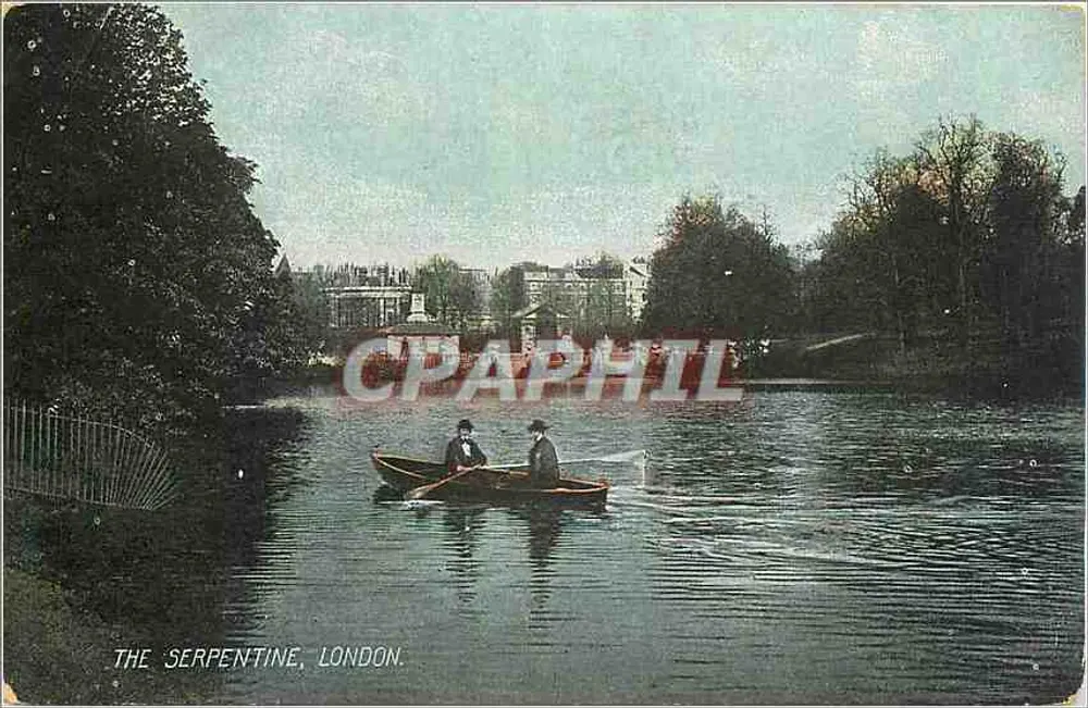 O Serpentine, Londres — vista do lago com duas pessoas em barco — editor não identificado - Frente
