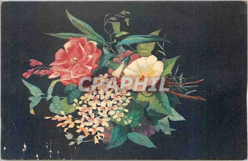 Arranjo de flores — Laurier rosa, lavanda branca, trepadeira — Editado pelo COMITÉ NATIONAL DE L'ENFANCE - Frente