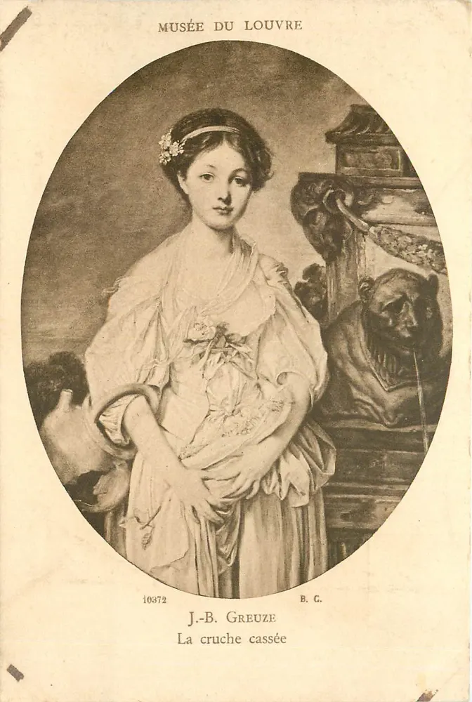 Museu do Louvre — J.-B. Greuze, A jarra quebrada — B. C. n° 10372 - Frente