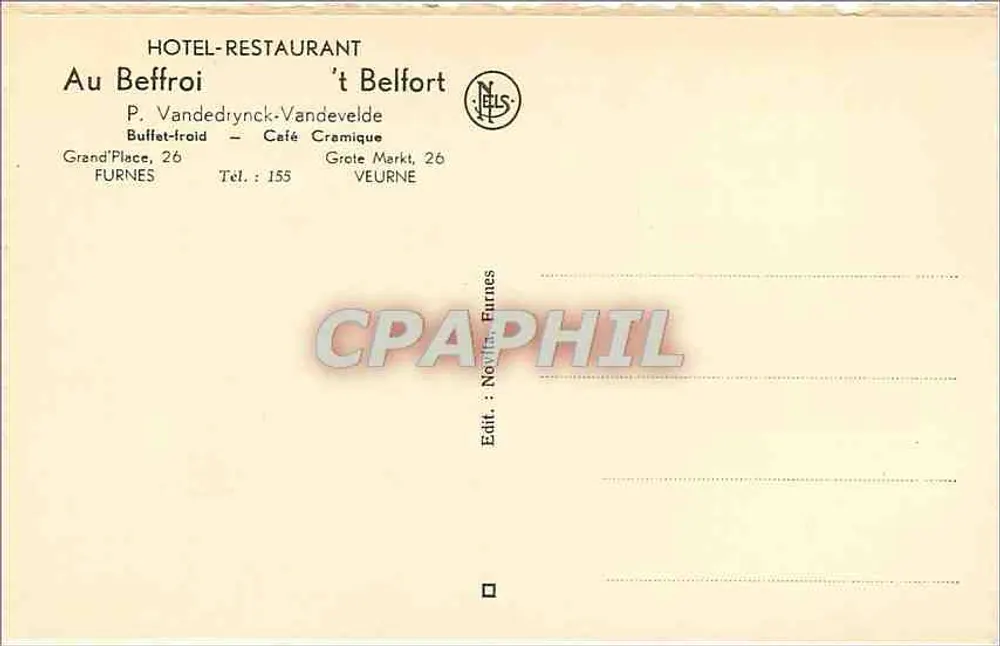 Hotel-Restaurante 't Belfort — Furnes — editor Nels - Verso