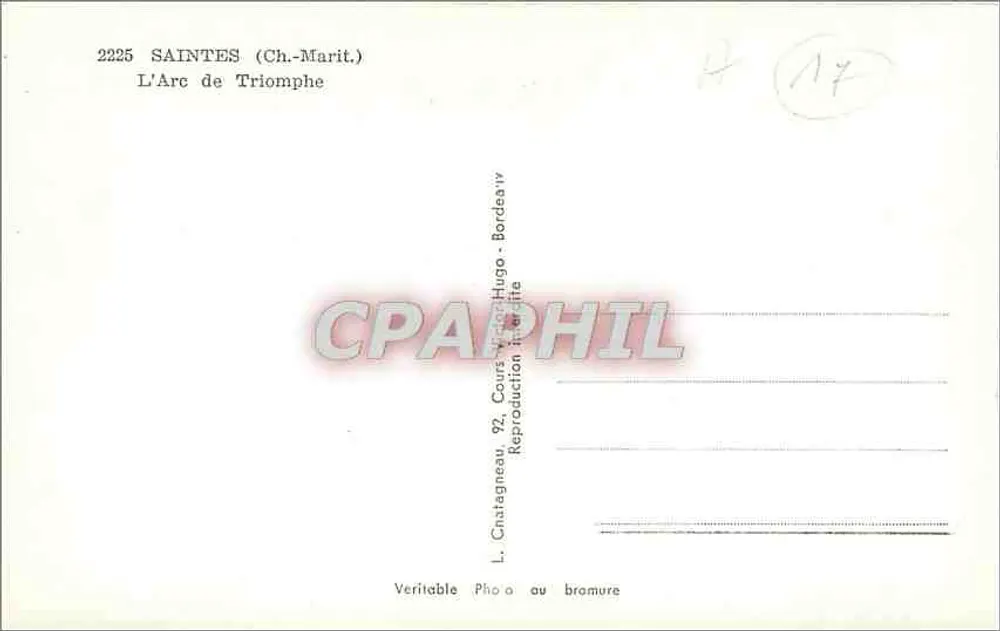 Saintes (Charente-Maritime) — O Arco do Triunfo — editor L. Crutagneau, Cours Hugo, Bordeaux - Verso