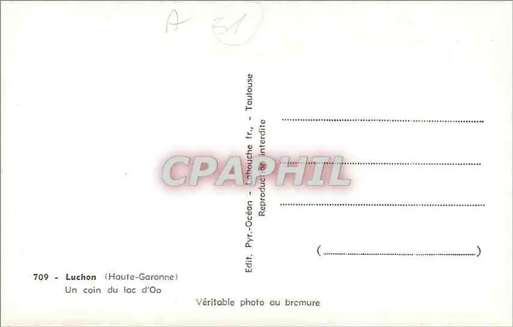 Luchon (Haute-Garonne) — Un coin du lac d'Oo — Édit. Pyr.-Océan, Toulouse - Verso